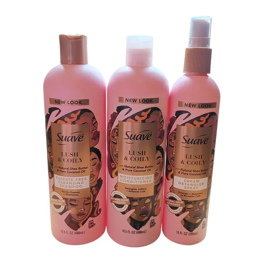 Suave Lush & Coily 3 Pk Cream Detangler Spray, Shampoo, & Conditioner‎